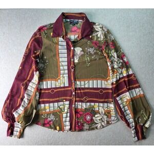 Petit Pois by‎ Vivian G Sheer Mesh Top Sz XL Balloon Sleeve Button Up Artsy Boho